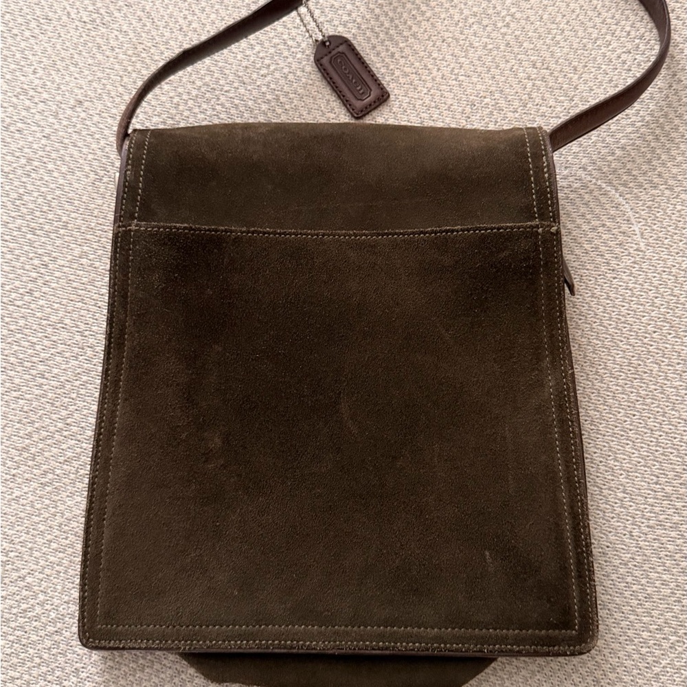 Rare Vintage Coach Olive Suede Leather Crossbody Bag - Picture 5 of 12
